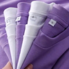 新疆棉220g重磅纯棉夏季紫色短袖T恤女士宽松男女同款全棉打底衫