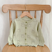 婴儿外套可爱超萌针织开衫，春秋装薄款女童装宝宝，兔子镂空空调衫