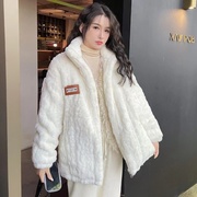 2023年韩版仿兔毛皮草外套，女羊羔毛中长款宽松立领毛绒绒(毛绒绒)大衣