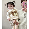 ins韩版秋冬装婴儿可爱卡通，加绒马甲背心上衣男女宝宝洋气三件套