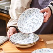 日式釉下彩餐具碗碟陶瓷盘子，菜盘线唐草家用高级感餐盘菜碟子深盘