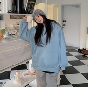 冬季韩国Lylon舒适流行连帽百搭保暖纯色中长款套头卫衣