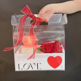 七夕情人节鲜花蛋糕盒，装饰情侣love爱心灯，创意4寸玫瑰手提包装盒