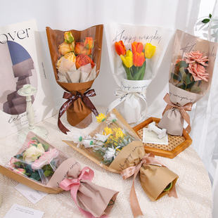 单支花束包装多支袋鲜花，包花袋牛皮纸透明花店花艺母亲节diy材料