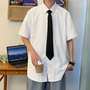 夏季白衬衫男士短袖韩版潮流，简约纯色半袖衬衣，ins港风日系dk制服