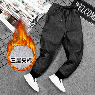 男童棉裤冬季加厚外穿十岁男孩裤子12男童牛仔裤哈伦13宽松15东北