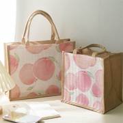 水蜜桃小拎包手提袋饭盒手提袋，学生帆布小包女购物袋麻布带饭包