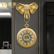 黄铜欧式创意钟表家用客厅玄关，装饰挂钟艺术时尚别墅美式大象挂表