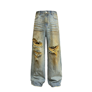 JCAESAR MUD DYEING DESTORYED DENIM 泥染双膝破坏牛仔裤 重水洗