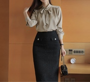 保暖高领结衬衫雪纺面试衬衣长袖设计感小众职业上衣韩国