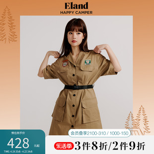 eland衣恋工装风连衣裙女夏季款时髦纯色，收腰中性帅气