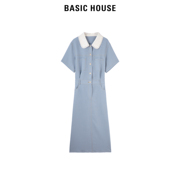 Basic House/百家好气质茶歇连衣裙女2024夏季娃娃领长裙子