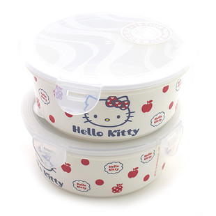 韩国进口hellokitty陶瓷带盖碗饭盒便当盒，保鲜盒卡扣密封碗