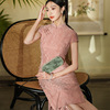 高端铜氨丝粉色旗袍中式女短款2024夏季订婚礼服敬酒服中式裙