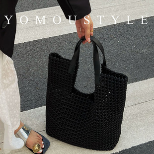 YOMOU镂空暗黑手工编织尼龙布大容量托特子母购物袋腋下手提大包