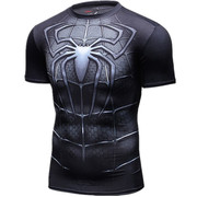 夏超级(夏超级)英雄蜘蛛侠弹力，塑身紧身衣健身衣男士足球运动速干短袖t恤