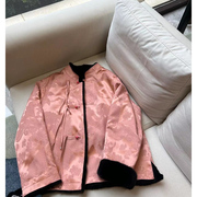 今年流行新中式国风高级感黑粉色盘扣印花两面穿唐装厚外套女秋冬