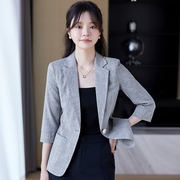 七分袖短款亚麻西装外套女士夏季2023韩版休闲气质小西服上衣