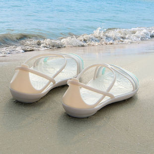 塑料凉鞋女2024平底夏季可下水沙滩鞋大码孕妇软底水晶果冻鞋