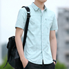 衬衫男装短袖夏季韩版潮流，休闲帅气格子衬衣，青年带口袋上衣服寸衫