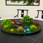新中式大圆桌转盘中间摆件，餐桌装饰花艺，摆花创意景观绿植造景沙盘