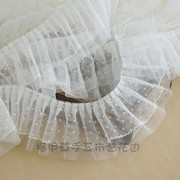 10cm宽双层波点牙边网纱工字褶，蕾丝立体花，边衣边裙边装饰辅料白色