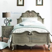 美式乡村实木床1.8米双人t橡木，旧家具法式复古轻奢雕花欧式床做床