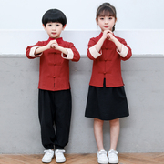 六一儿童节演出服汉服唐装，中国女童棉麻男童，幼儿园国学服装小学生