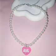 爱心仿珍珠项链可爱时尚质感项链芭比粉-仿珍珠爱心链
