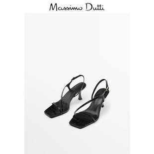 Massimo Dutti凉鞋 2024夏真皮绊带高跟真皮一字带细跟凉鞋女