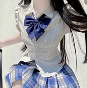 日系学院风收腰衬衫女夏季设计感小众修身显瘦短袖jk领花衬衣上衣