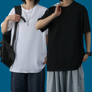 日本纯棉纯色短袖打底衫t恤白色，白的男女，体桖纯黑内搭体恤纯白t桖