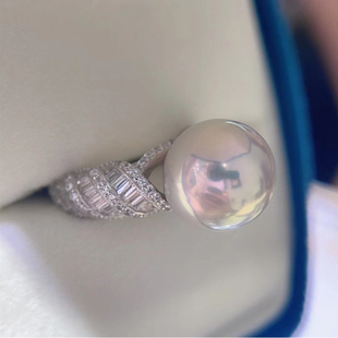 天然爱迪生珍珠食指戒环正圆T方钻淡水冷白媲美澳白极光10-11mm