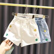1-5岁女宝宝刺绣小花白色纯棉短裤女童夏季女婴儿童可爱水洗热裤