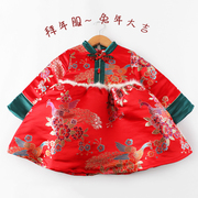 宝宝新年礼服红色秋冬裙子洋气，女童公主裙儿童加厚长袖连衣裙