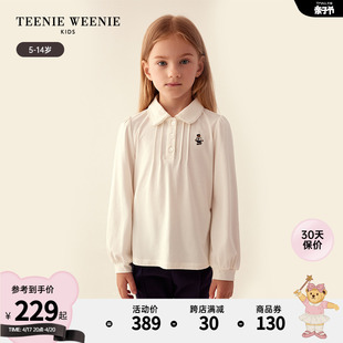 TeenieWeenie Kids小熊童装女童23年秋季甜美蕾丝娃娃领T恤POLO衫