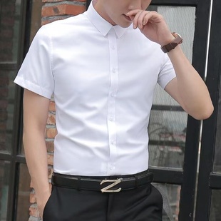男士纯色短袖衬衫夏季薄款白色黑色商务职业，修身正装半袖衬衣上衣