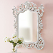 美式欧式化妆镜挂镜卧室梳妆镜，壁挂玄关餐边走廊，装饰白色雕花镜子