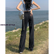 天丝牛仔裤女高腰夏季薄款小个子黑色显瘦冰丝，垂感窄版直筒阔腿裤