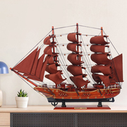 地中海风格中式帆船模型摆件，实木船一帆风顺工艺品装饰船新居礼物
