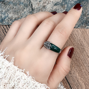 复古欧美食指戒指女时尚人造石头，镶钻简约个性，银色指环冷淡风气质