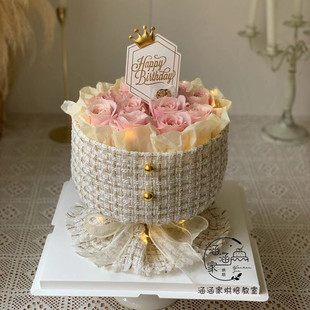 小香风布艺围边蛋糕装饰珍珠项链花束蛋糕女神女生生日装扮插件