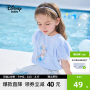 迪士尼女童短袖t恤2024夏装儿童夏季半袖纯棉泡泡袖上衣女宝