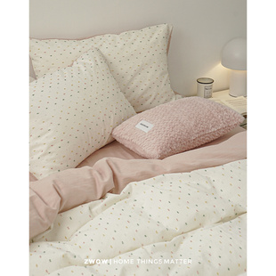造卧zwow小众肌理波点提花立体彩色线少女粉色芭比床品床上四件套