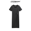 JZZDEMM条纹扭结加长裙子夏季薄款法式时尚开叉性感针织连衣裙女