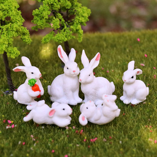 可爱小白兔子集合公仔摆件仿真动物水族微景观多肉植物花盆装饰品