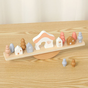 木制动物平衡彩虹小树跷跷板儿童趣味叠叠高益智积木手眼协调玩具