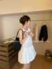 韩系chic蓬蓬设计感中长裙女2024夏季圆领，纯色褶皱背心连衣裙