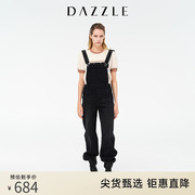 dazzle地素奥莱春季设计感小众，直筒黑色牛仔背带裤连体裤子女