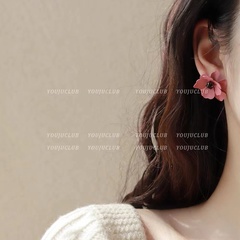 秋冬法式立体玫粉色花朵设计感耳环少女甜美耳钉